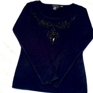 EUC Black embellished front sequin sweater size small